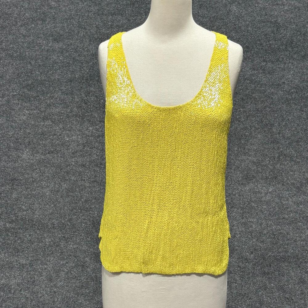 Ralph Lauren Tank Top Womens 6 Yellow Beaded Silk Lined Scoop Neck Camisole